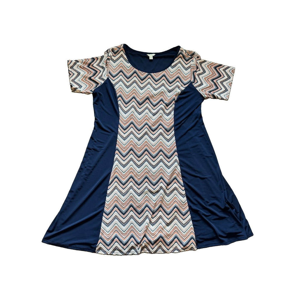 EST 1946 Plus Size 18/20 Fit & Flare Dress Blue Chevron Print Colorblock Career